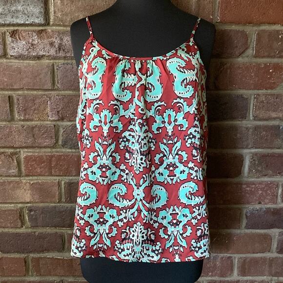 The Limited wine red and turquoise Paisley print slinky camisole tank tunic top - Picture 1 of 7